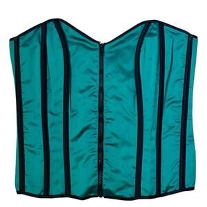Vintage Intimate Attitudes Plus Green Satin Corset Size 40 Zip & Laceup Holiday